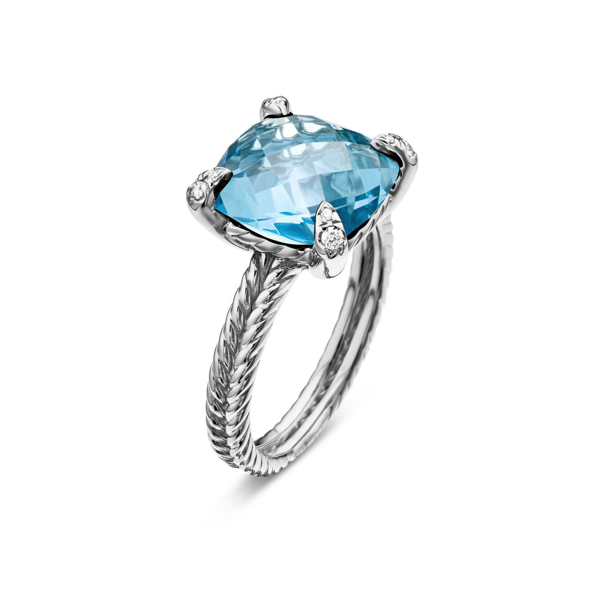 Chatelaine® Ring with Blue Topaz and Diamonds, 11mm