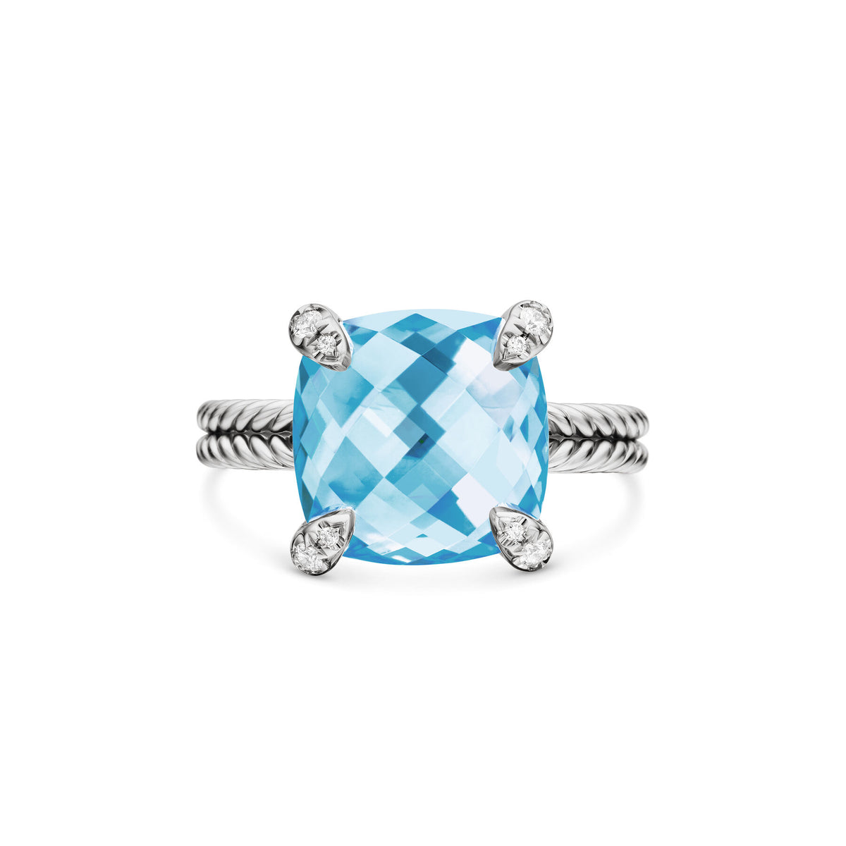 Chatelaine® Ring with Blue Topaz and Diamonds, 11mm