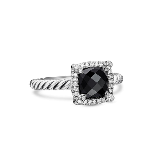 Petite Chatelaine® Pavé Bezel Ring with Black Onyx and Diamonds