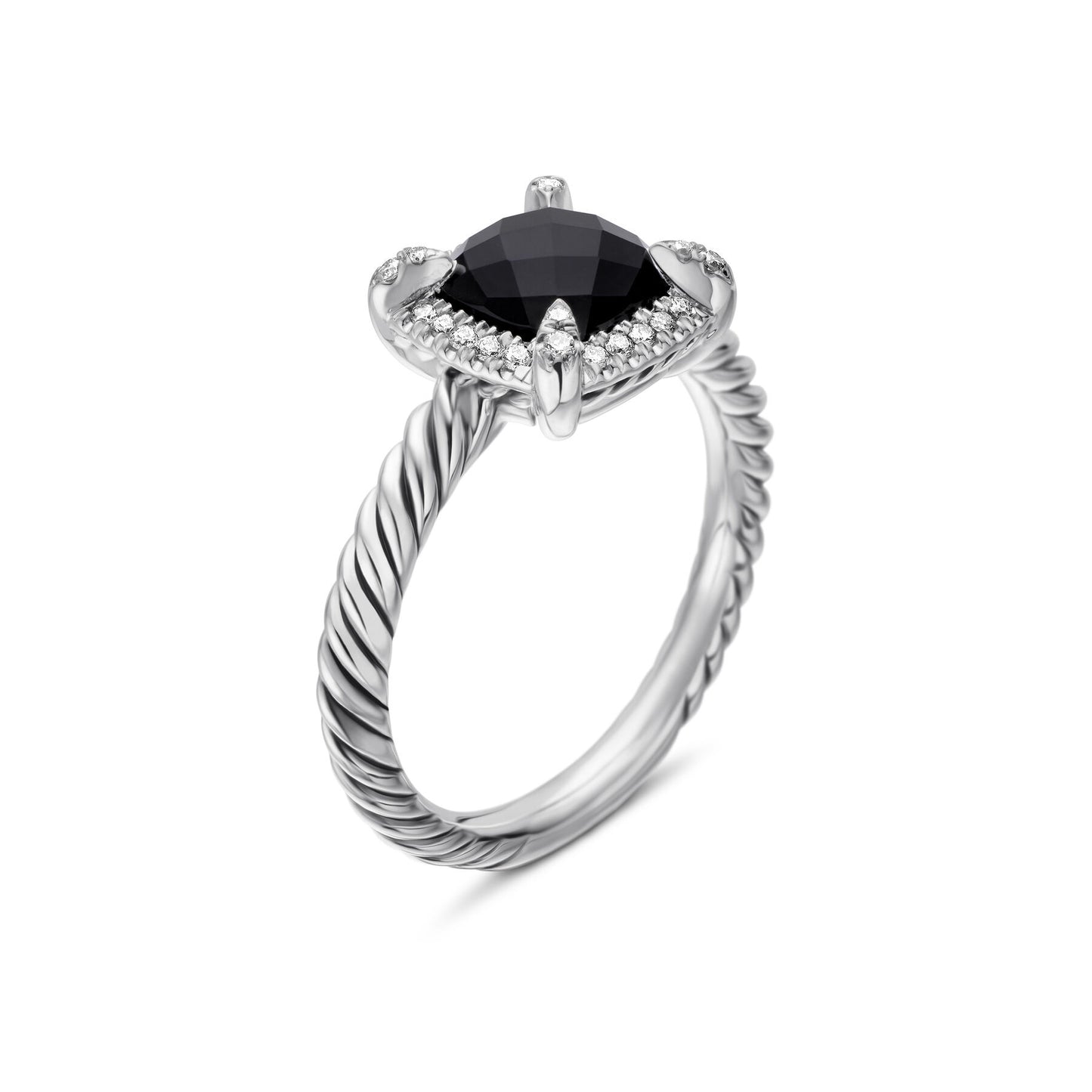 Petite Chatelaine® Pavé Bezel Ring with Black Onyx and Diamonds