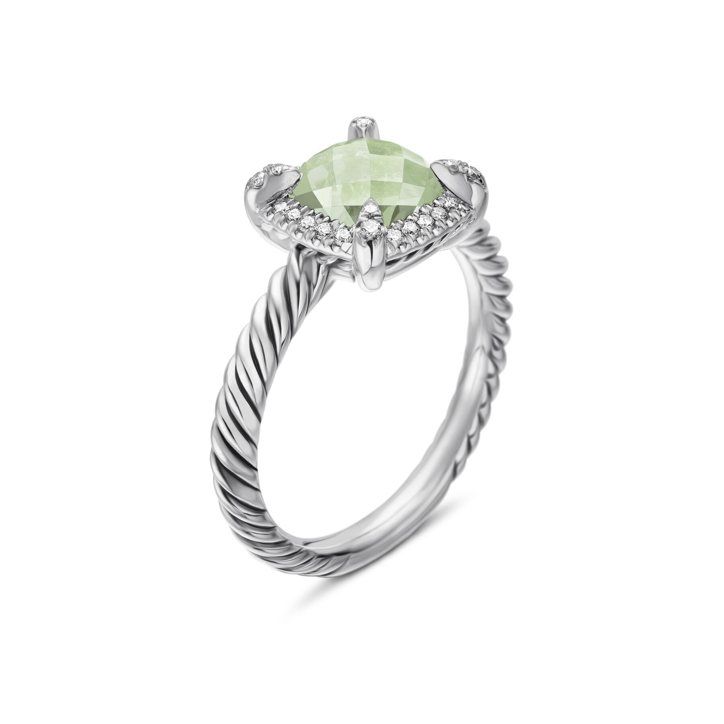 Petite Chatelaine® Pavé Bezel Ring with Prasiolite and Diamonds