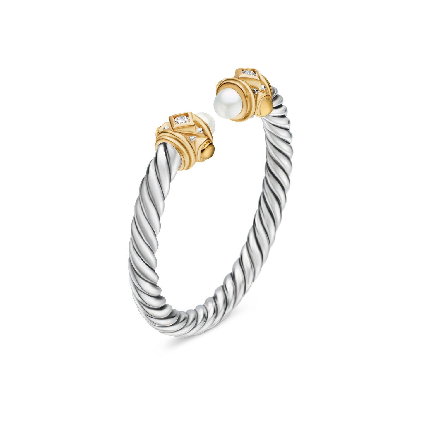 Renaissance Ring in Sterling Silver with 14K Yellow Gold, Pearls and Diamonds, 2.3mm