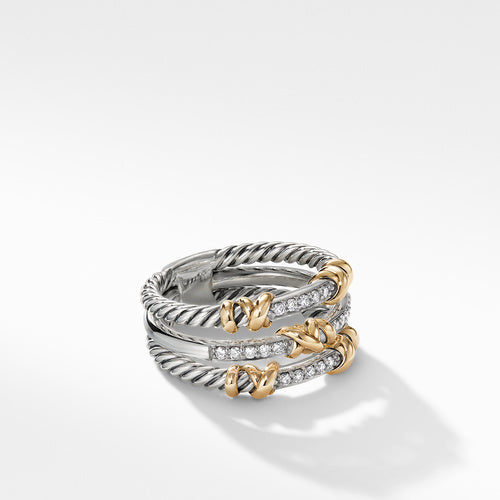 Petite Helena Three Row Ring with 18K Yellow Gold and Diamonds
