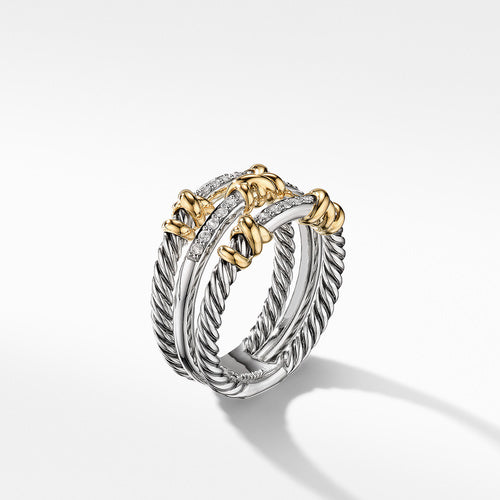 Petite Helena Three Row Ring with 18K Yellow Gold and Diamonds