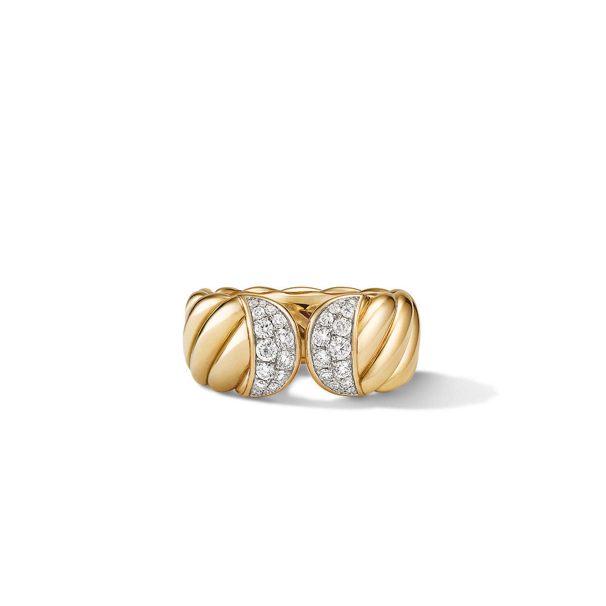 Sculpted Cable Ring in 18K Yellow Gold with Pavé Diamonds