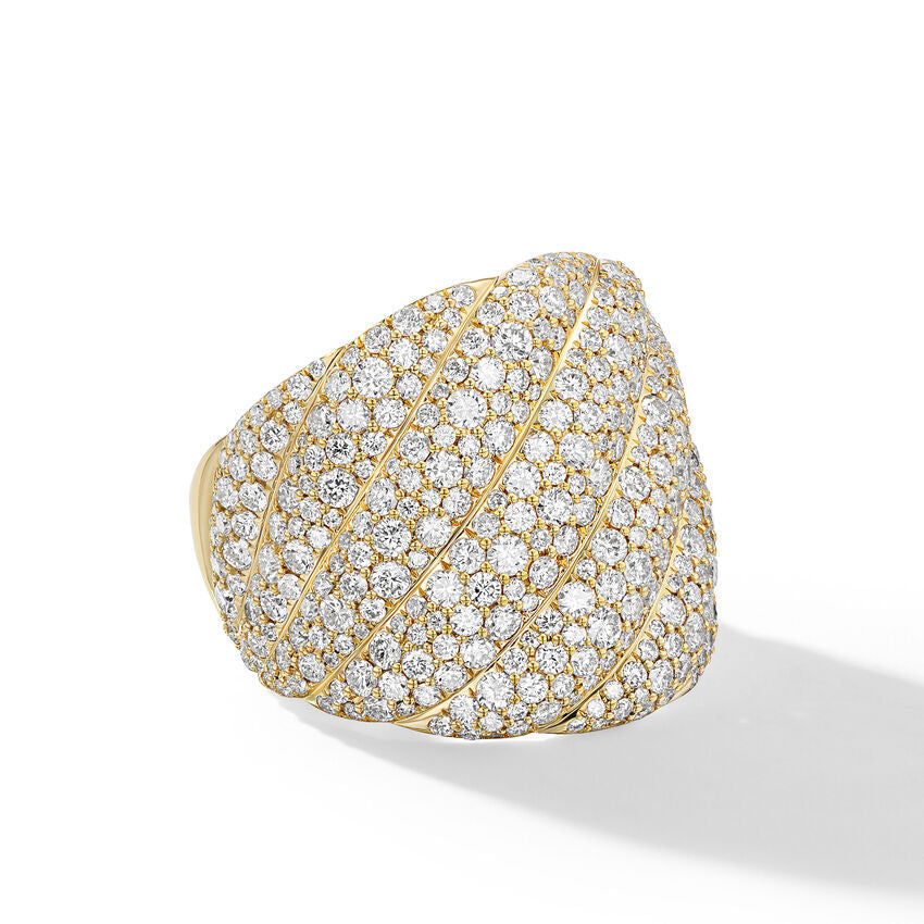 Sculpted Cable Ring in 18K Yellow Gold with Diamonds, 20mm