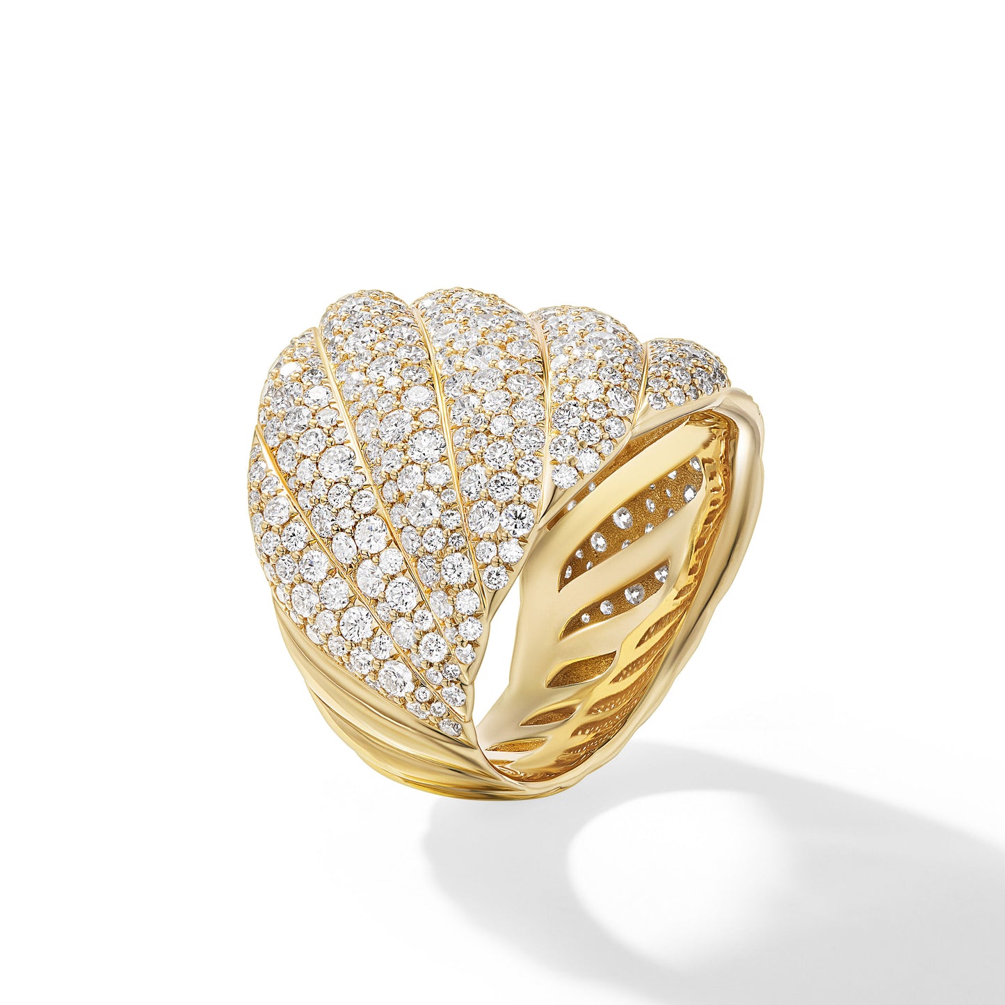 Sculpted Cable Ring in 18K Yellow Gold with Diamonds, 20mm