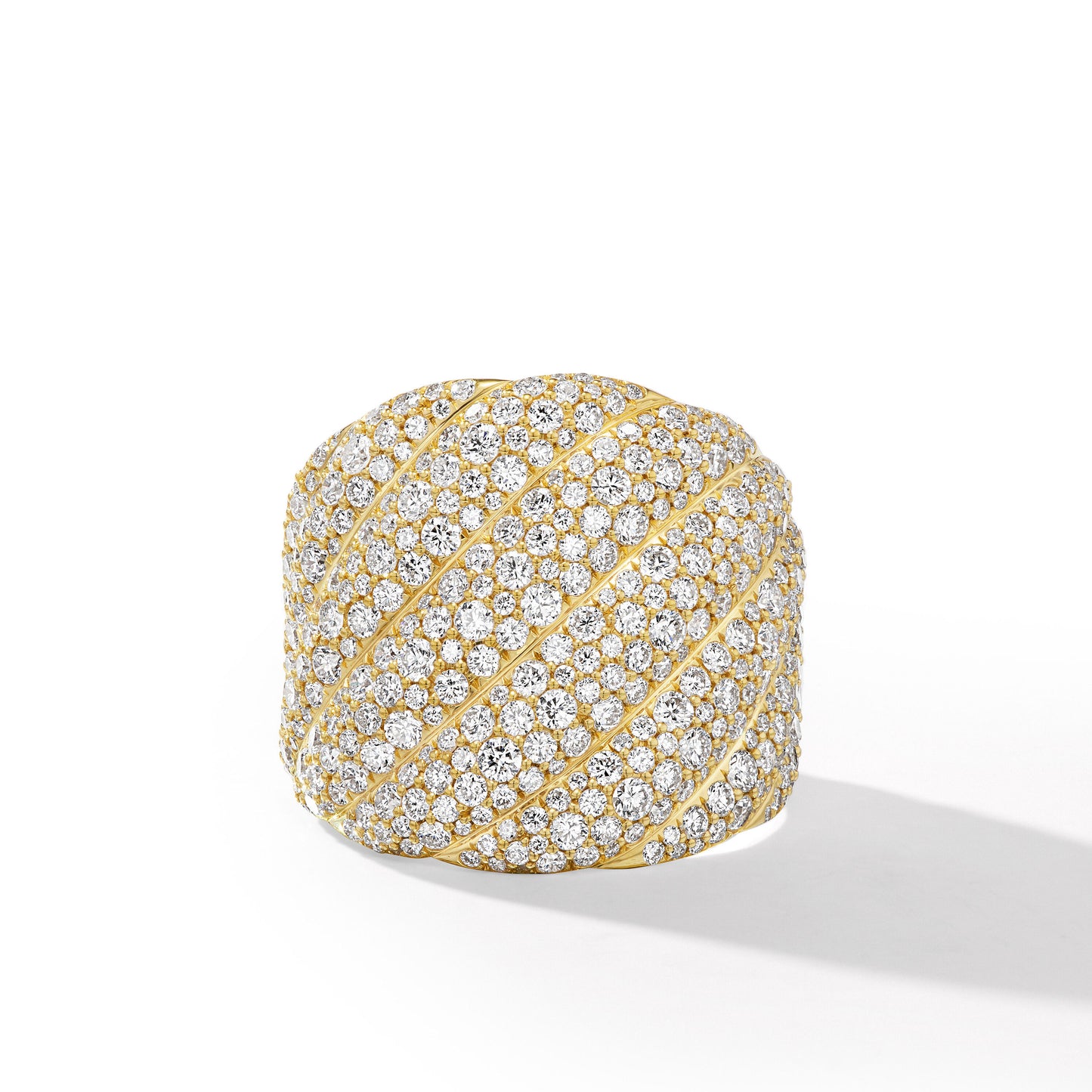 Sculpted Cable Ring in 18K Yellow Gold with Diamonds, 20mm