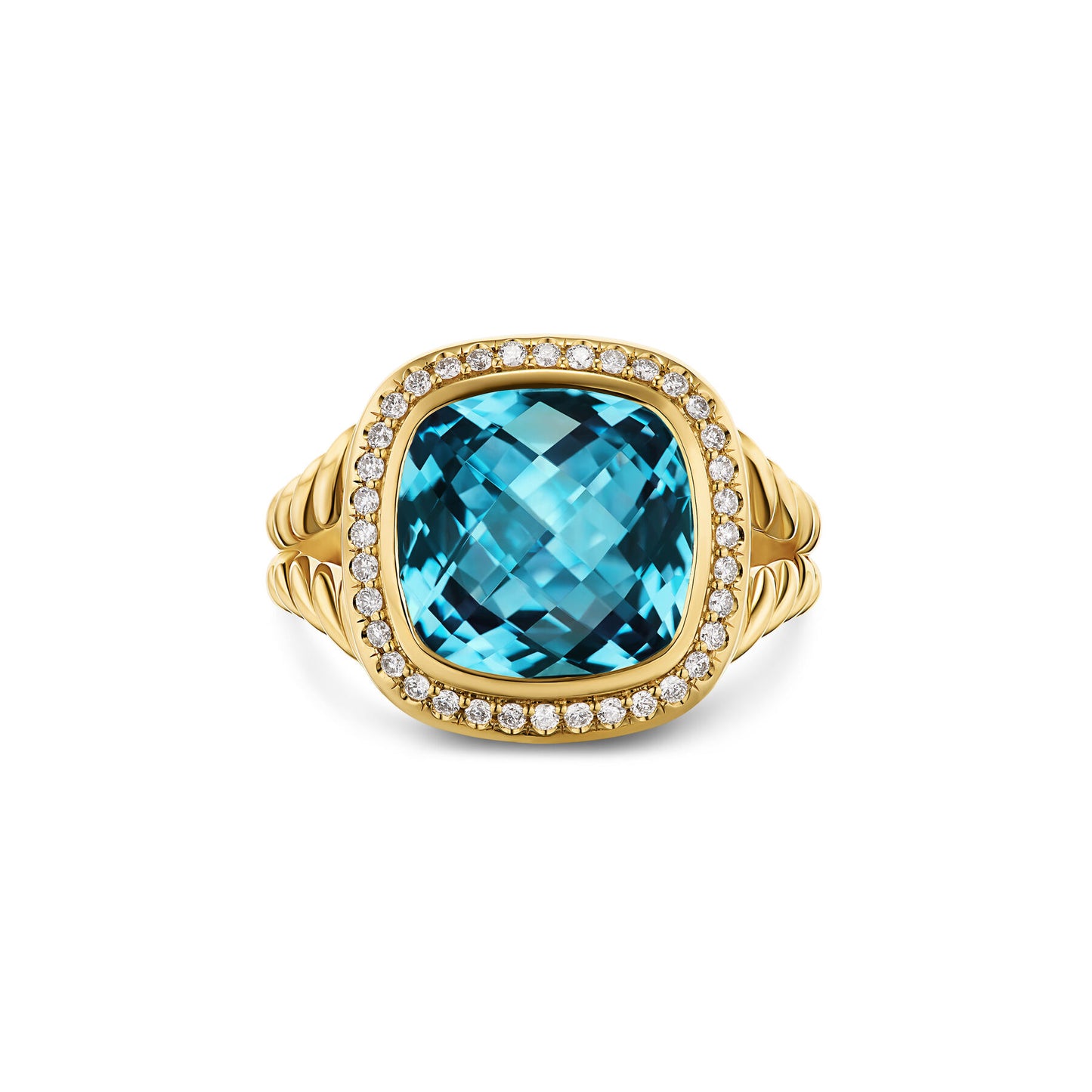 Albion® Ring in 18K Yellow Gold with Hampton Blue Topaz and Diamonds, 11mm