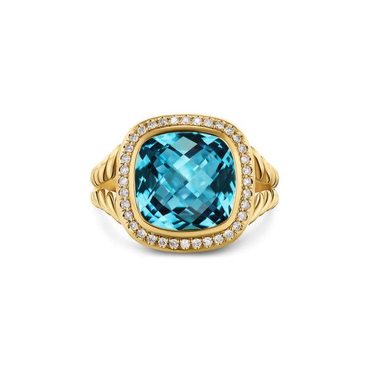 Albion® Ring in 18K Yellow Gold with Hampton Blue Topaz and Diamonds, 11mm