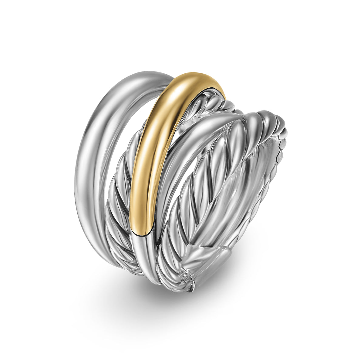Crossover Five Row Ring in Sterling Silver with 14K Yellow Gold, 17.5mm