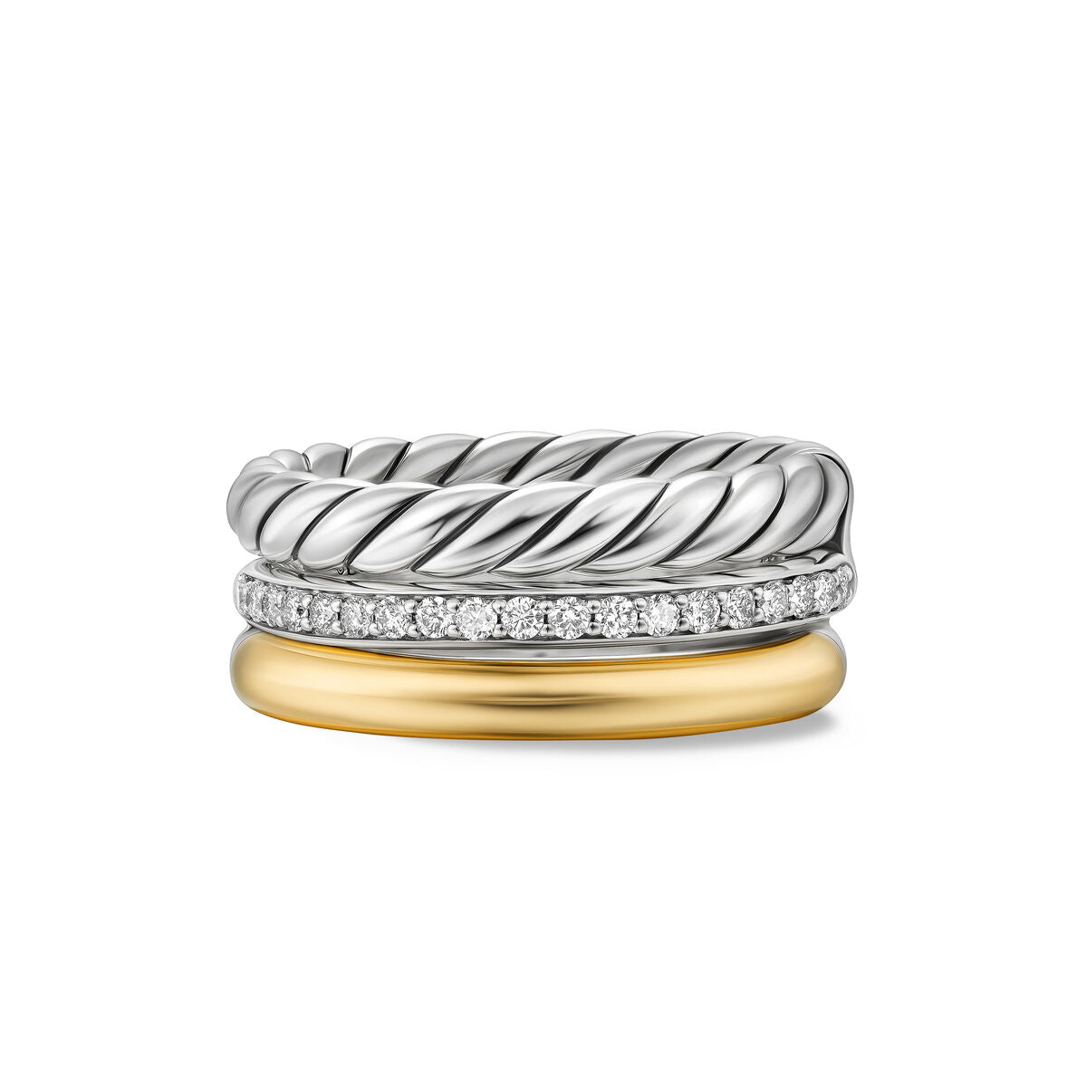 DY Mercer® Three Row Ring in Sterling Silver with 18K Yellow Gold and Diamonds, 8.9mm