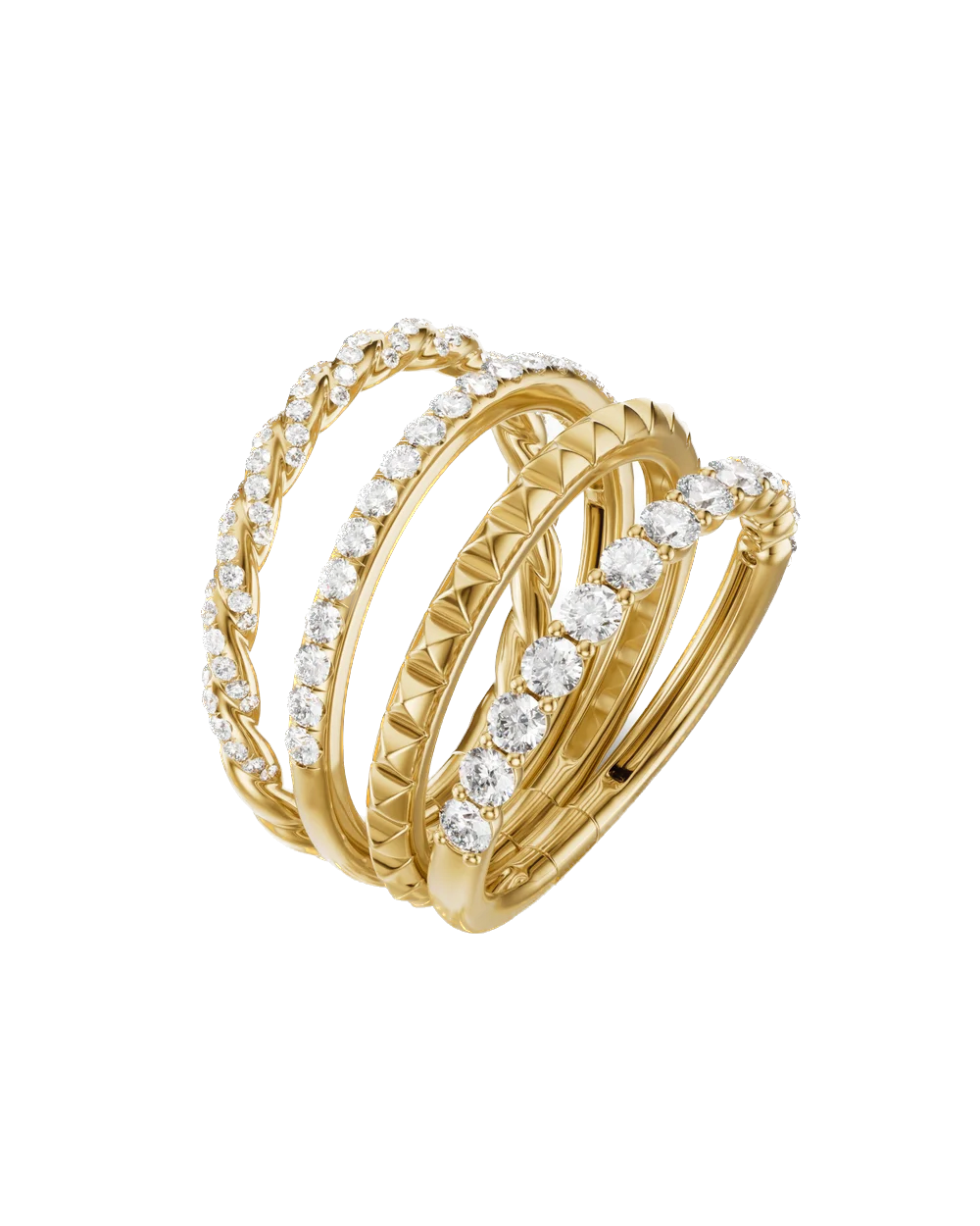 Petite Pavé Four Row Pyramid Ring in 18K Yellow Gold with Diamonds