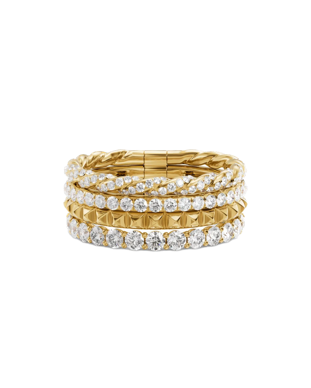 Petite Pavé Four Row Pyramid Ring in 18K Yellow Gold with Diamonds