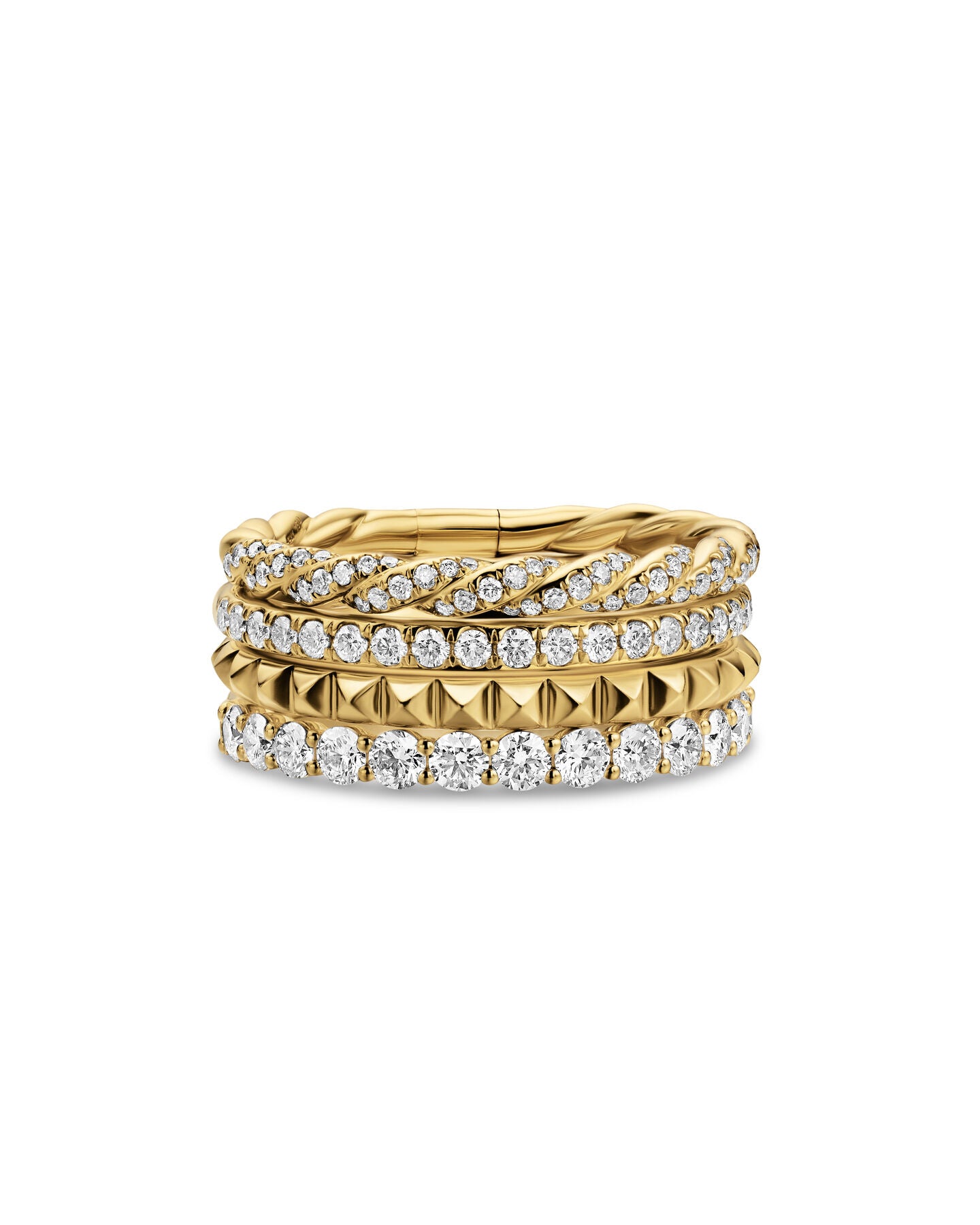 Petite Pavé Four Row Pyramid Ring in 18K Yellow Gold with Diamonds