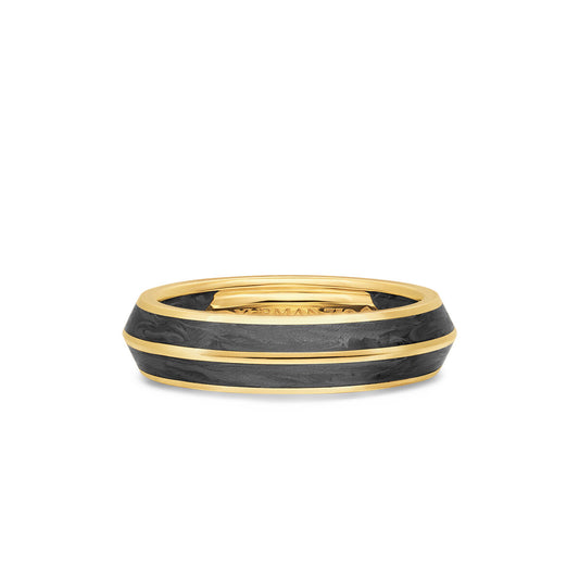 Knife Edge Band Ring in 18K Yellow Gold with Forged Carbon, 6mm