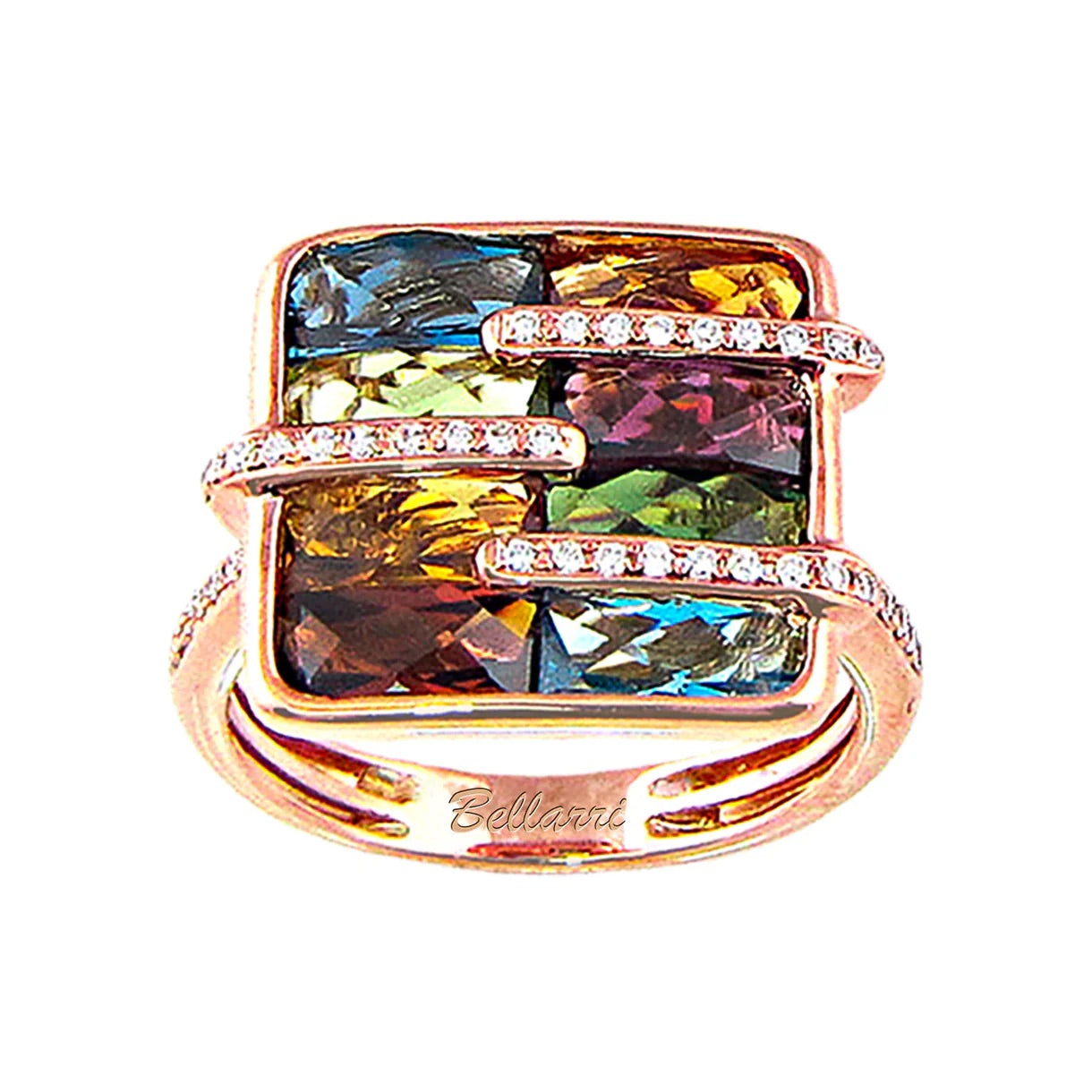 Square Ring with Mixed Gemstones