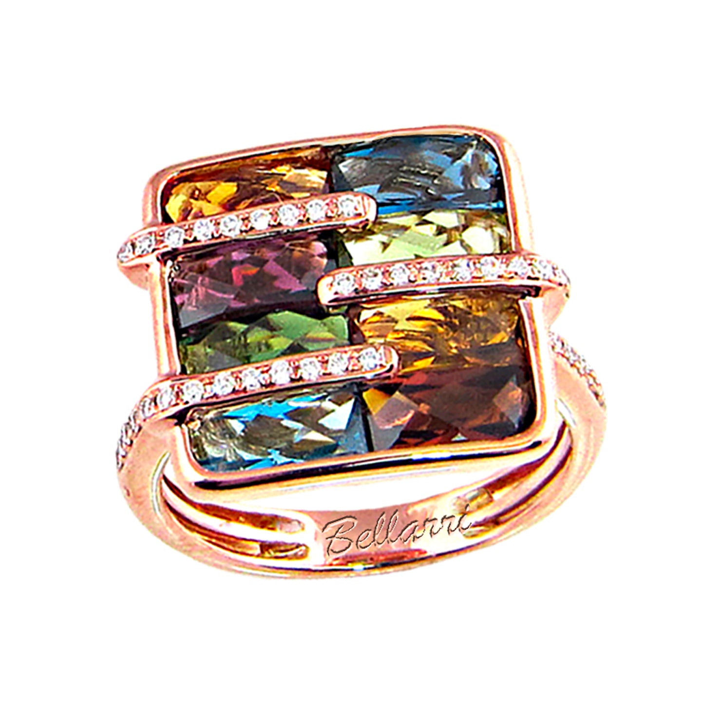Square Ring with Mixed Gemstones