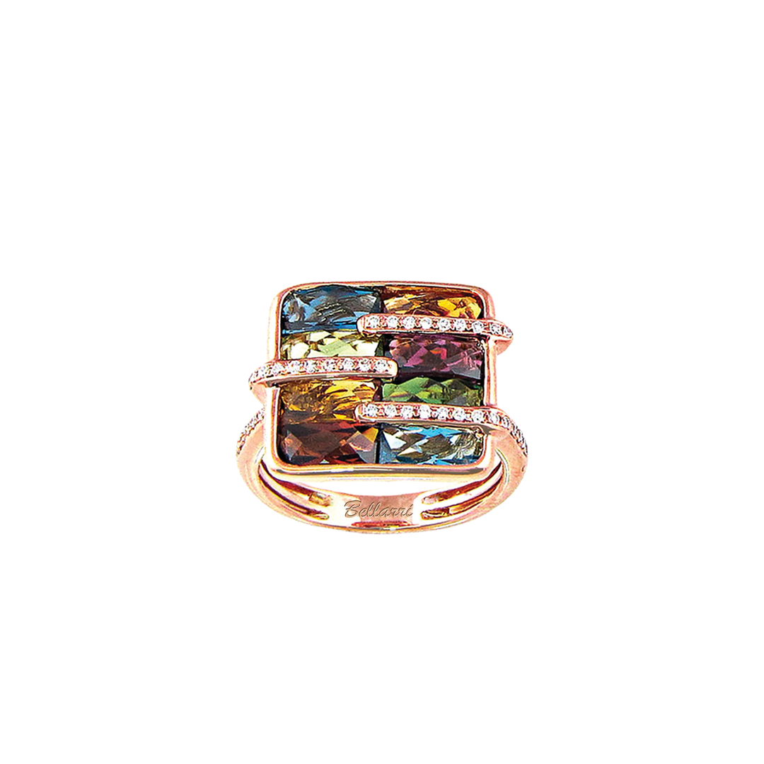 Square Ring with Mixed Gemstones