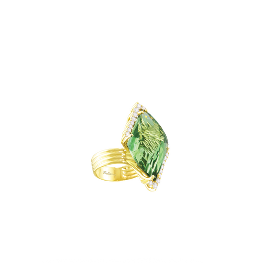 Fancy Cut Prasiolite and Diamond Ring