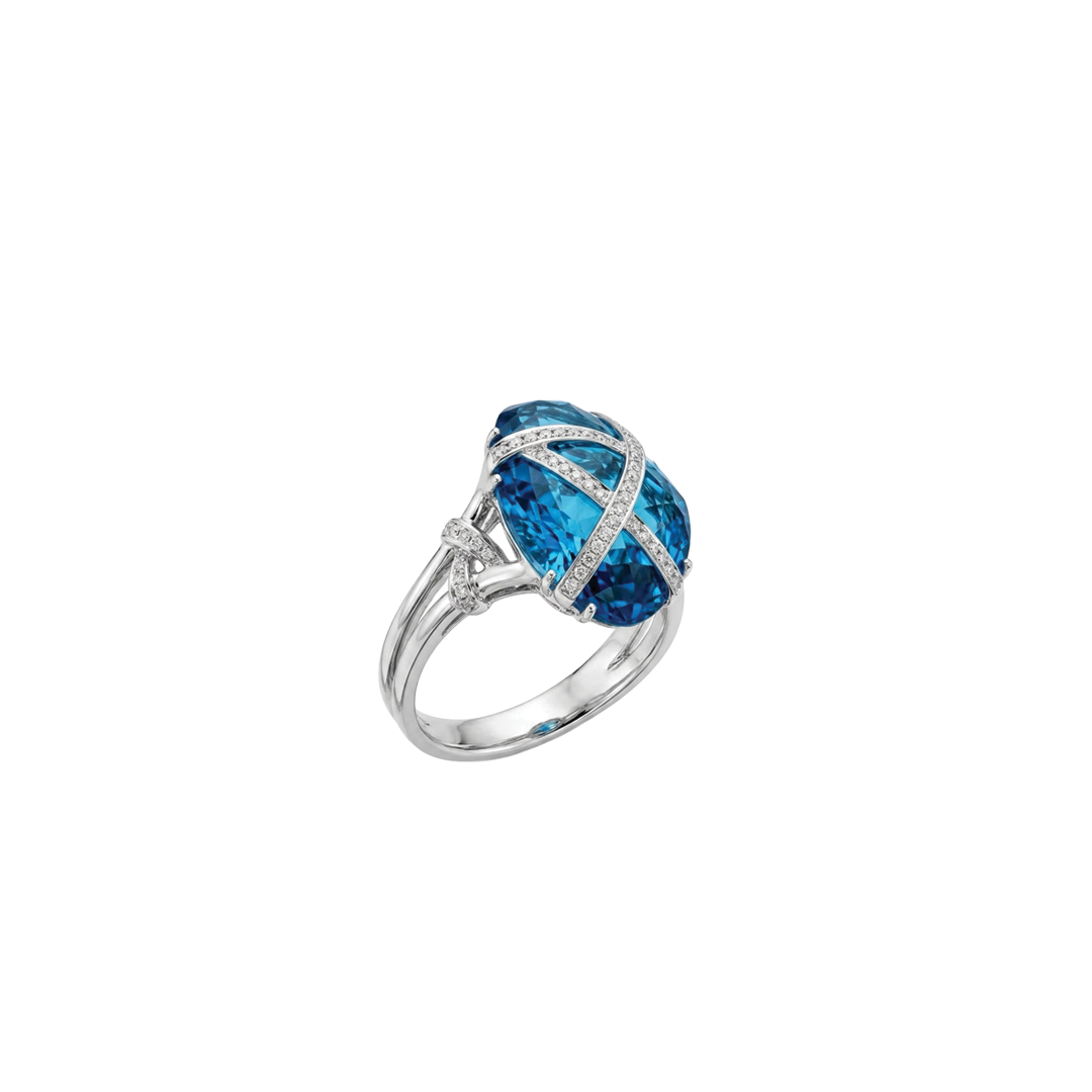 Blue Topaz Ring with Criss-Cross Diamonds