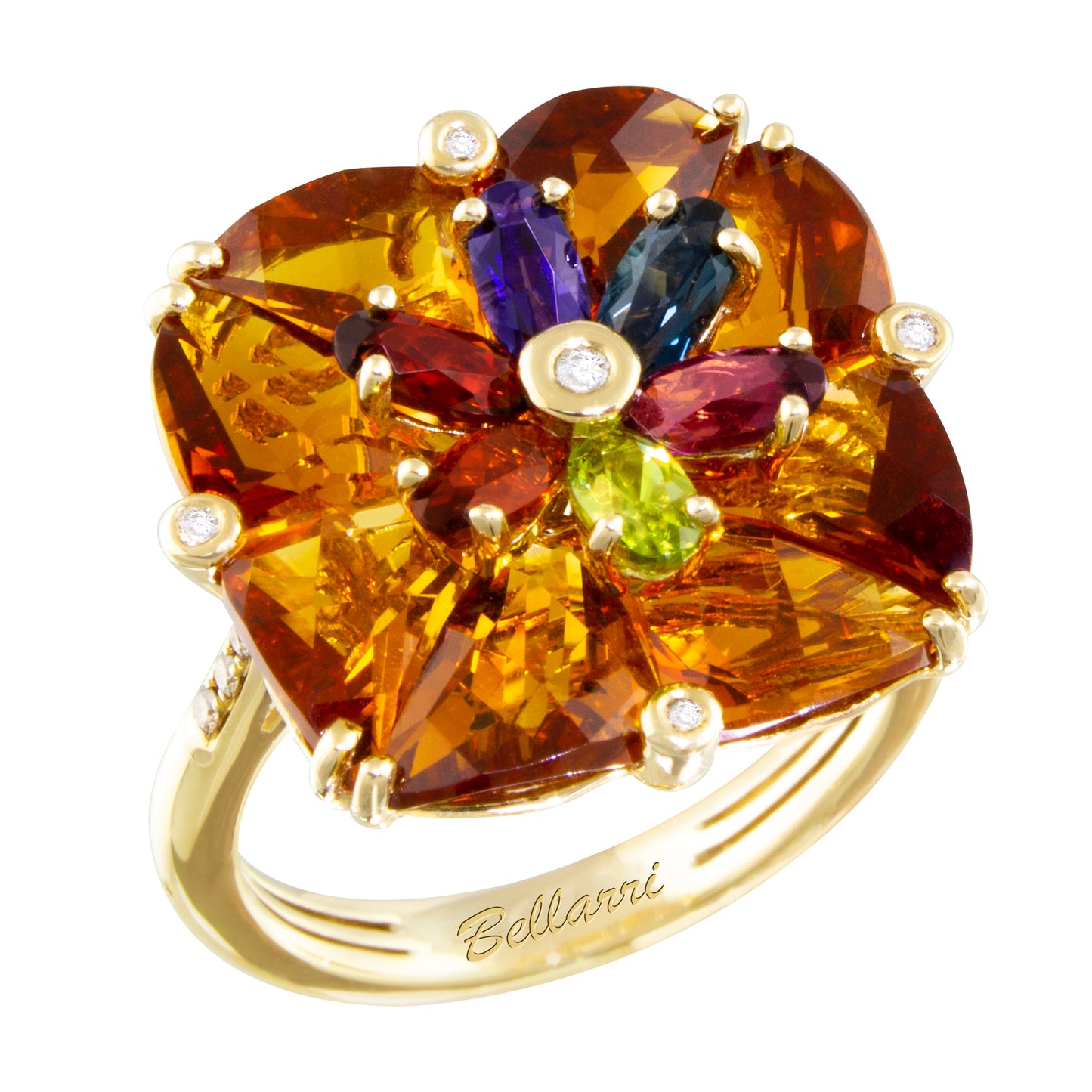 Square Ring with Citrine and Mixed Gemstones