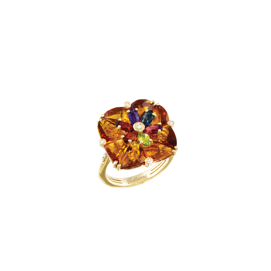 Square Ring with Citrine and Mixed Gemstones