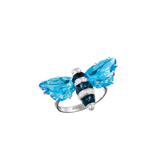 'Queen Bee' Ring with Diamonds and Swiss Blue and London Topaz