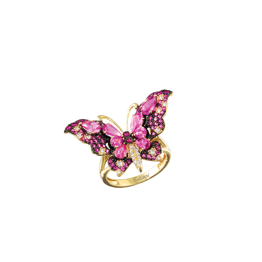 'Madame' Butterfly Ring with Pink Sapphire, Black Rhodium and Diamonds