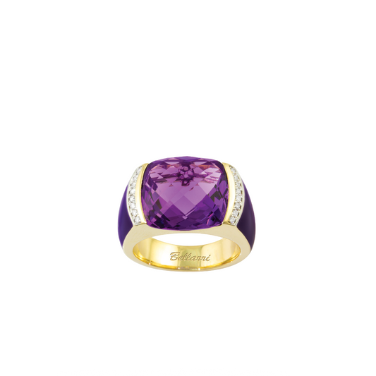Enameled Ring with Amethyst and Diamonds
