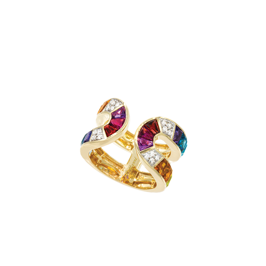 'Lazy River' Multicolor Gemstone Ring with Diamonds