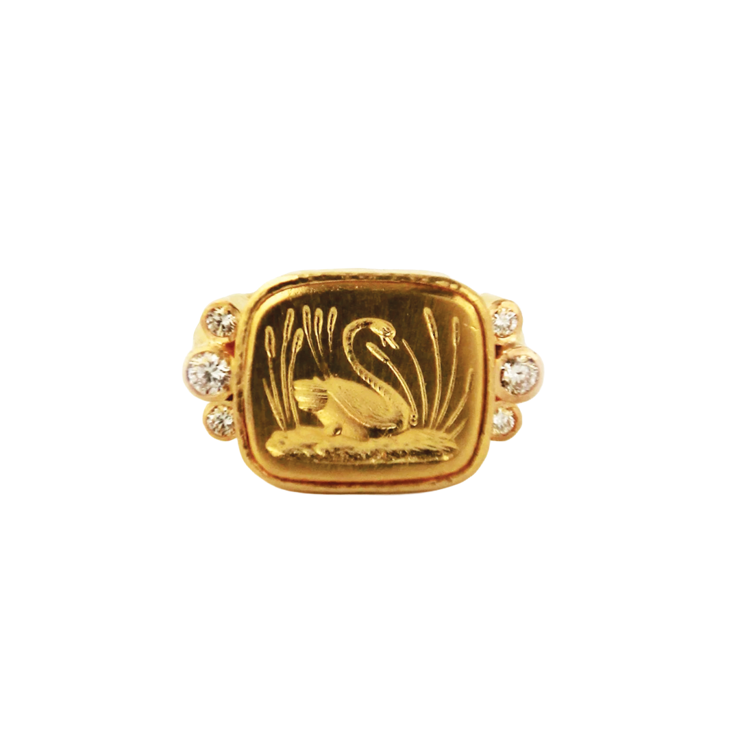 Gold and Diamond Swan Ring