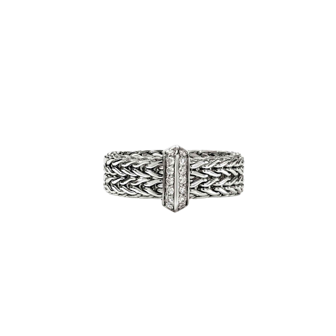 6mm Sterling Silver Icon Link Ring with Diamonds