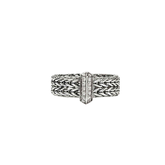 6mm Sterling Silver Icon Link Ring with Diamonds