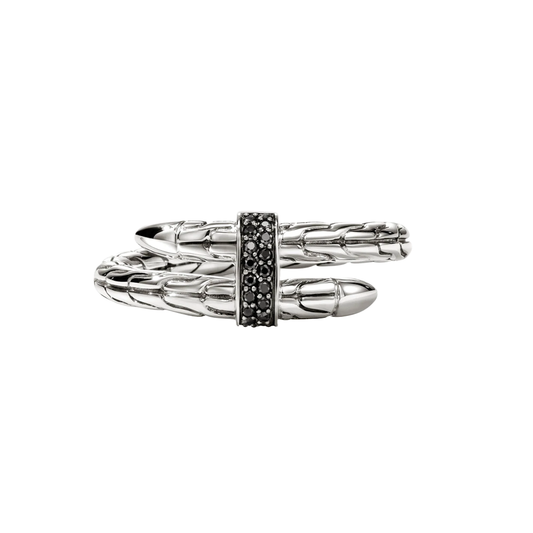 Sterling silver Spear Wrap Ring with Black Sapphires