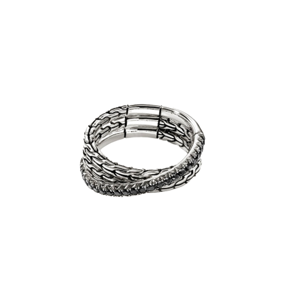 Crossover Ring with Black Sapphires