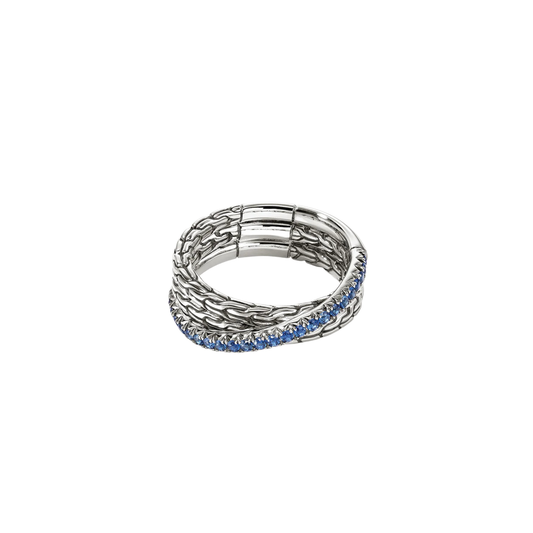 Sterling Silver Crossover Ring with Blue Sapphires