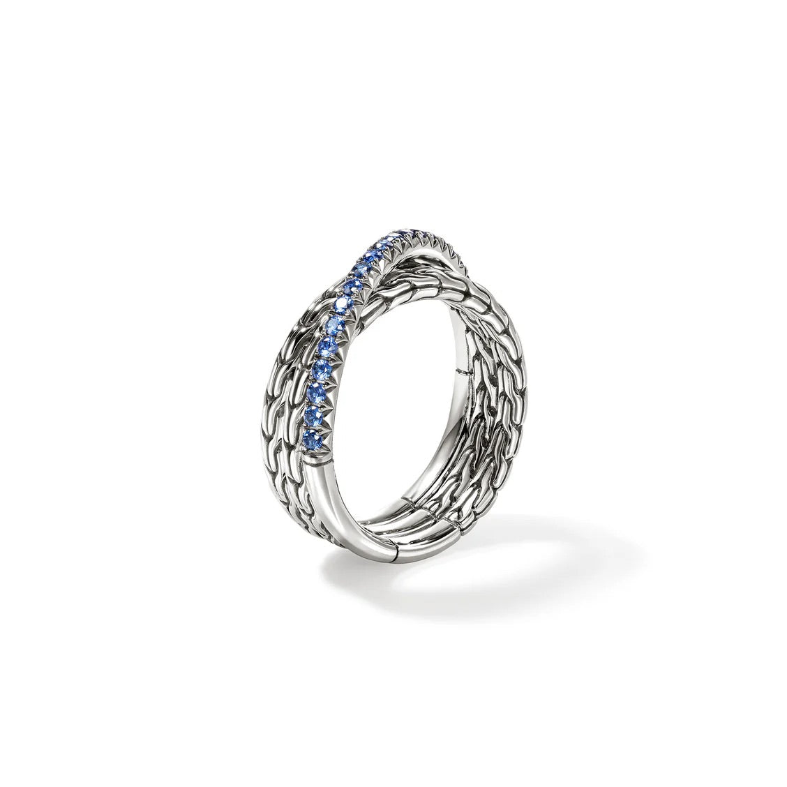 Sterling Silver Crossover Ring with Blue Sapphires