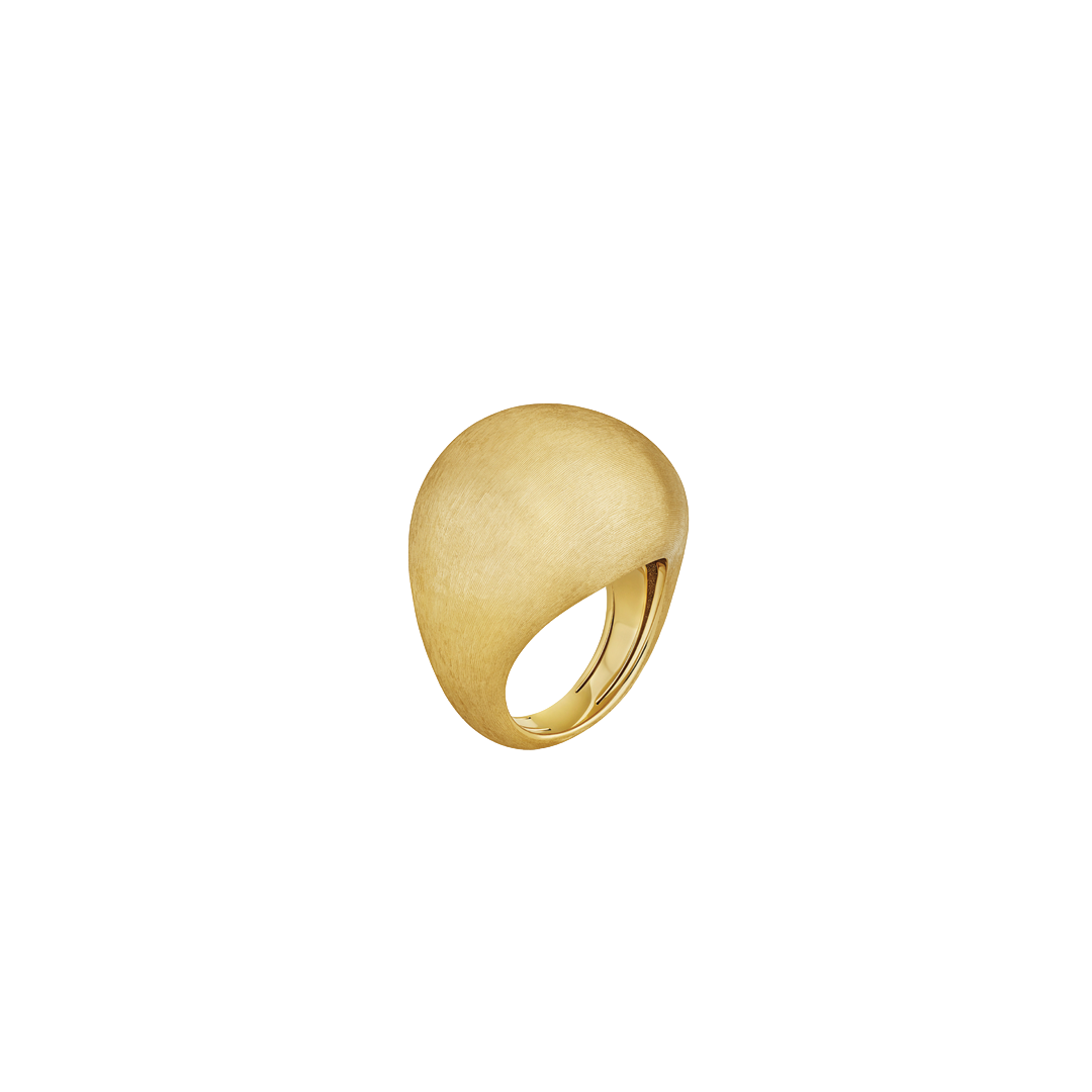 Gold High Dome Ring with Hand Engraved Finish