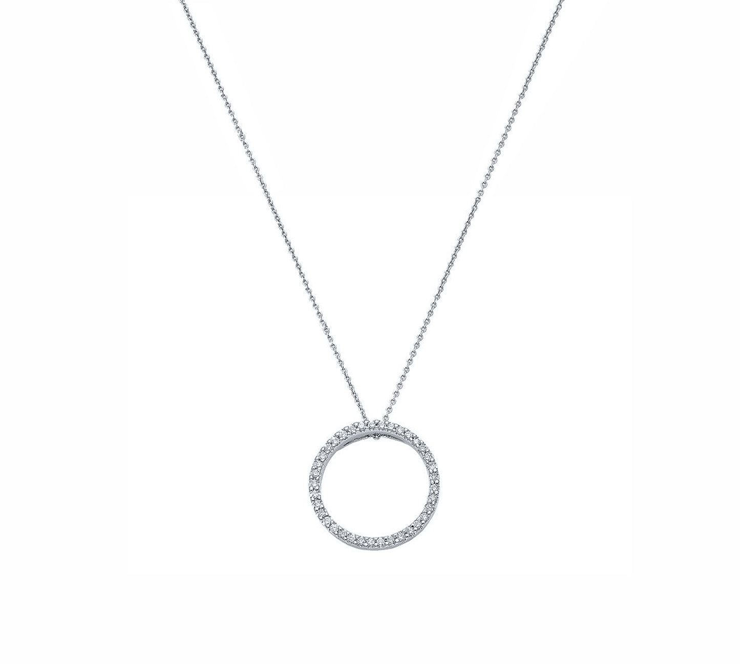 Small Diamond Circle Pendant in White Gold