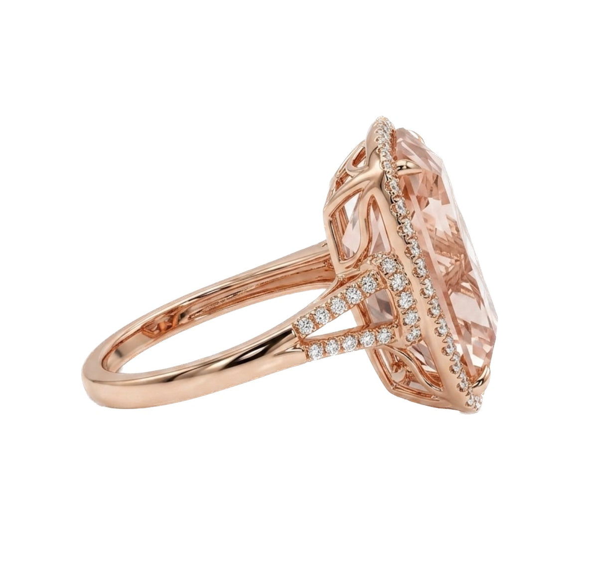 Morganite Ring with Diamond Halo