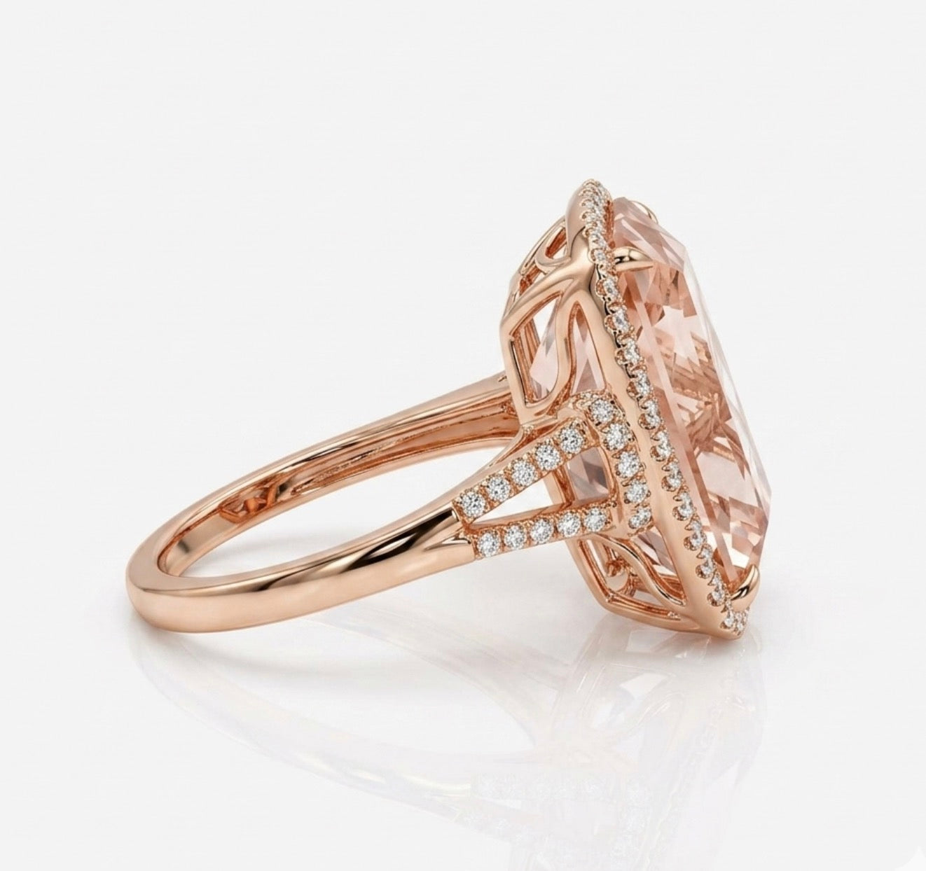 Morganite Ring with Diamond Halo