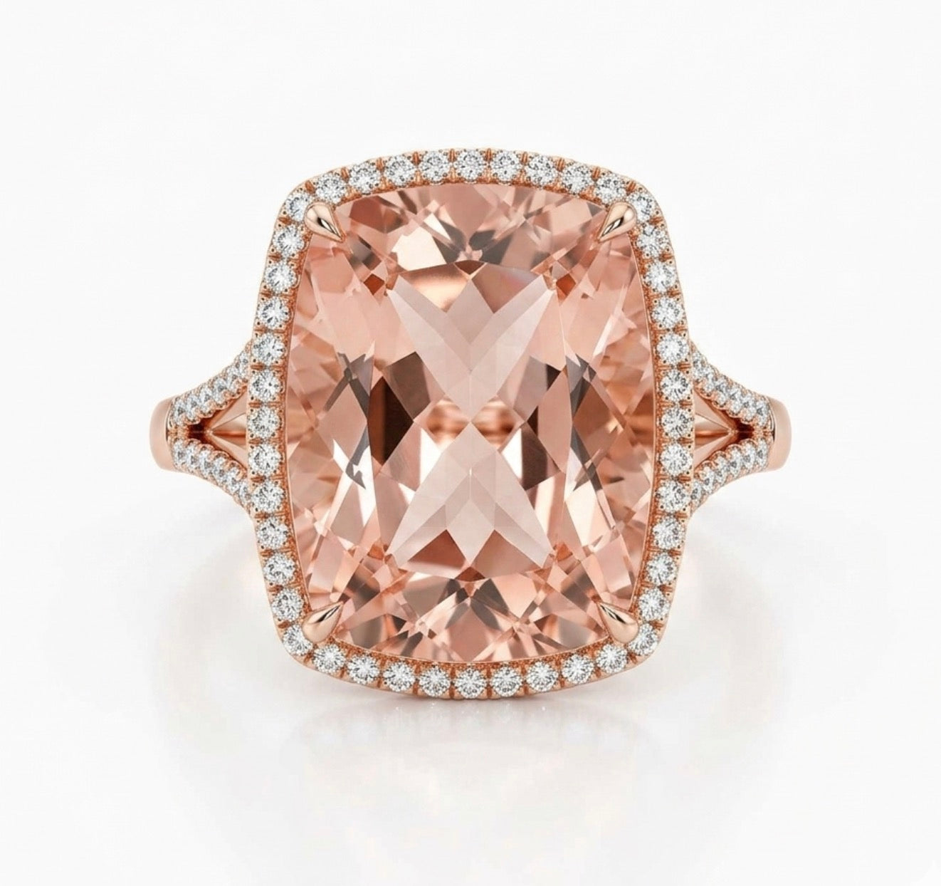 Morganite Ring with Diamond Halo