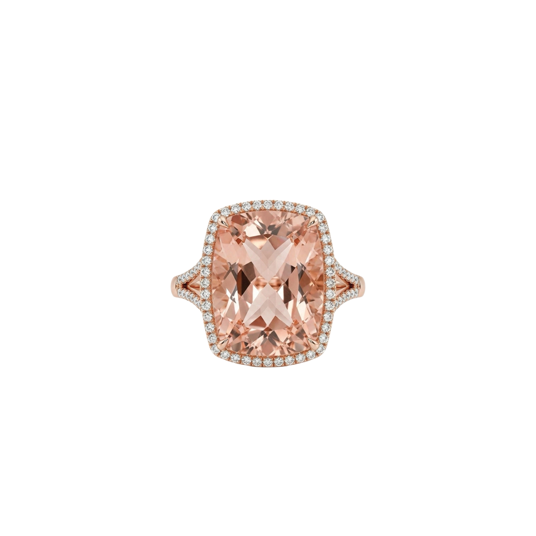 Morganite Ring with Diamond Halo