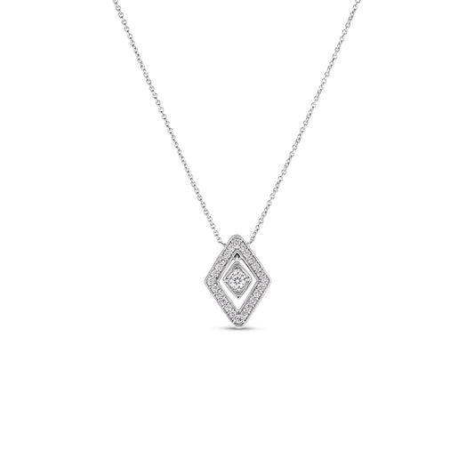 Small Lozenge Diamond Pendant in White Gold