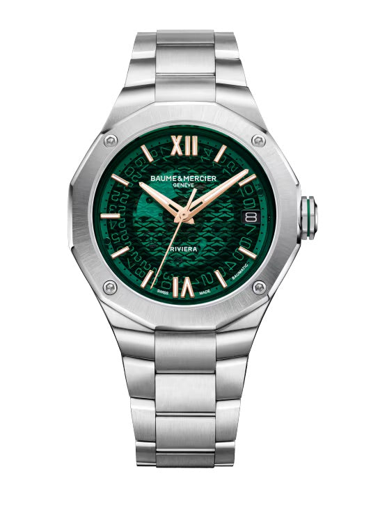 39mm Riviera Watch with Transparent Green Dial and Steel Bracelet