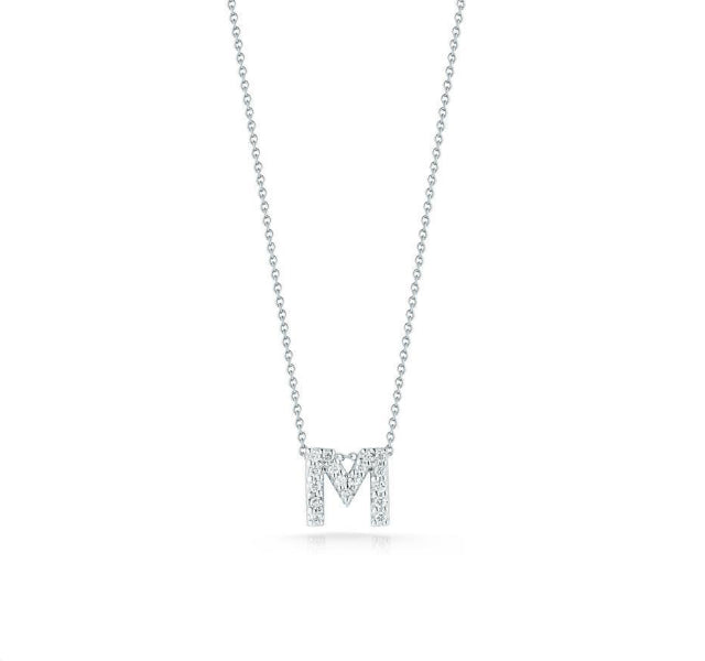 Tiny Treasures Diamond Love Letter "M" in White Gold