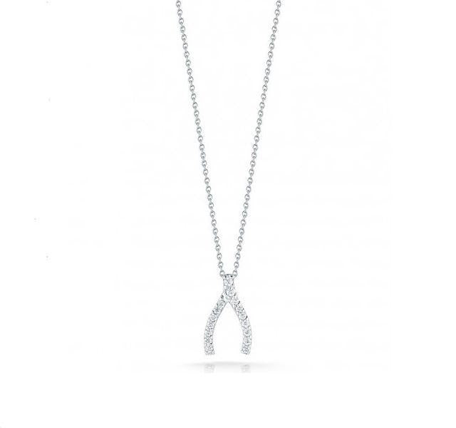 Tiny Treasures Diamond Wishbone Pendant in White Gold