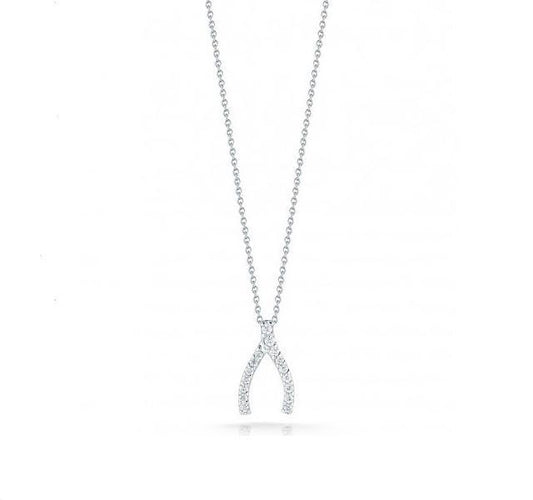 Tiny Treasures Diamond Wishbone Pendant in White Gold