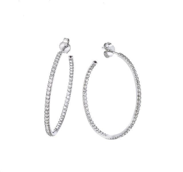 Micropave Large Perfect Diamond Hoops in White Gold
